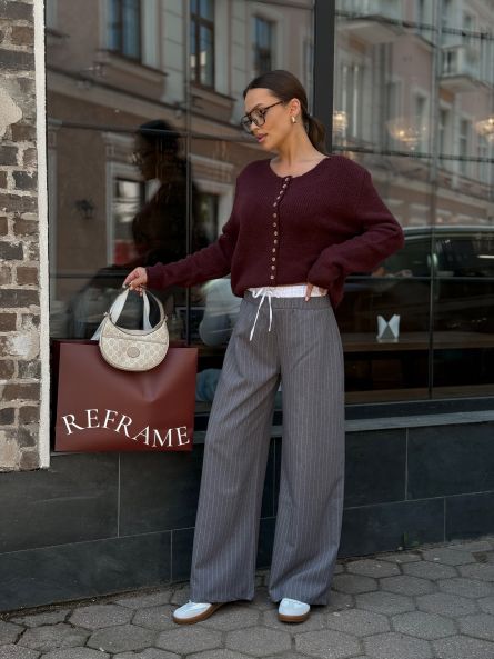 Брюки-палаццо в полоску, серый