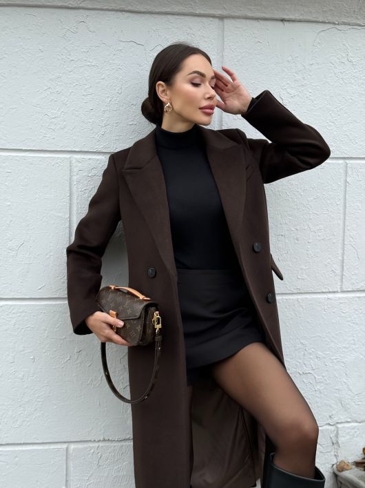 Пальто из шерсти, шоколадный