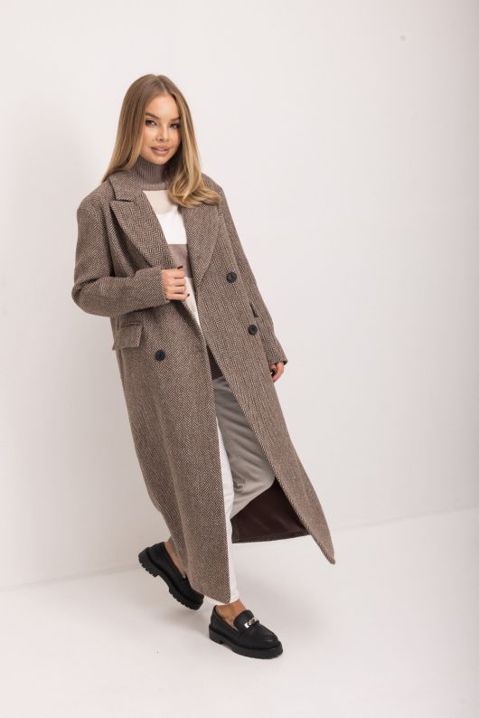 Пальто из шерсти в твид, шоколадный