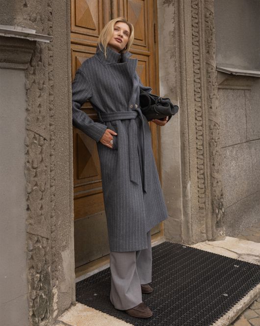 Пальто-халат в полоску, графитовый