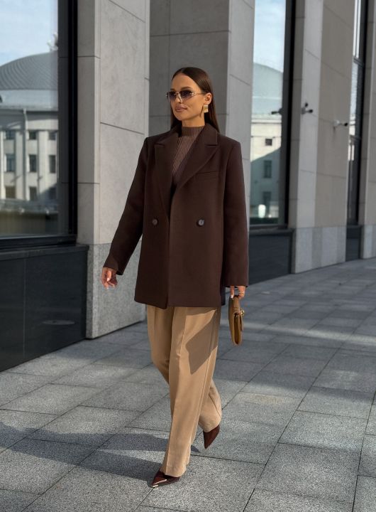 Полупальто из шерсти, шоколадный