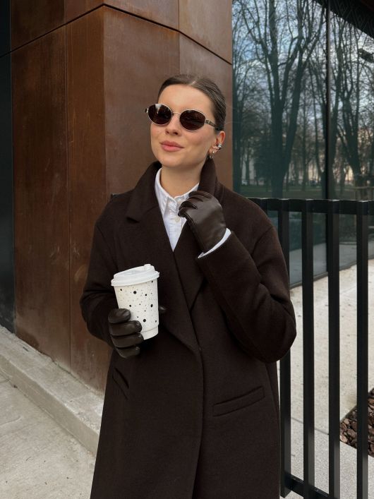 Пальто из шерсти в длине макси, шоколадный