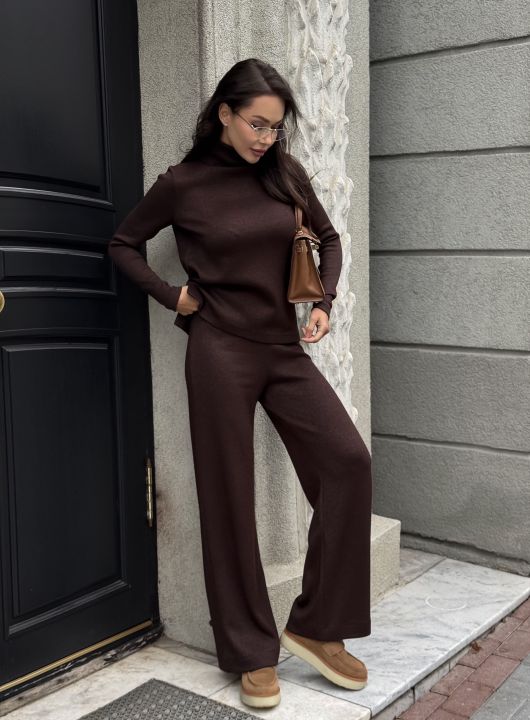 Джемпер из ангоры с разрезами, шоколадный