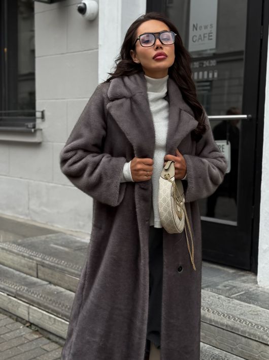 Шубка "волк" в макси длине, графитовый