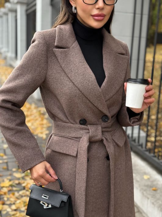 Пальто из шерсти, кофейный