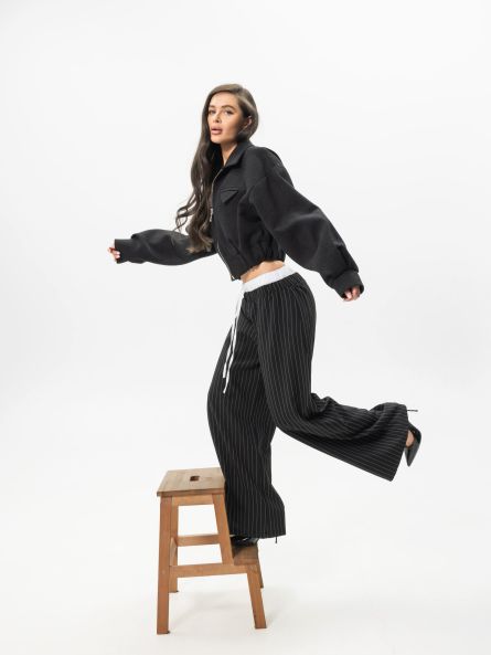 Брюки-палаццо в полоску, черный