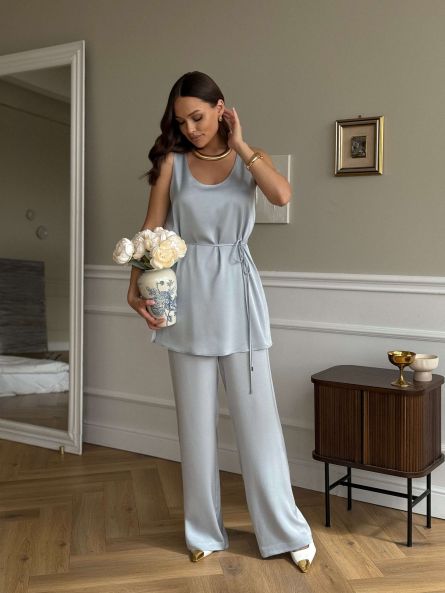 Брюки-палаццо с резинкой на талии, голубой