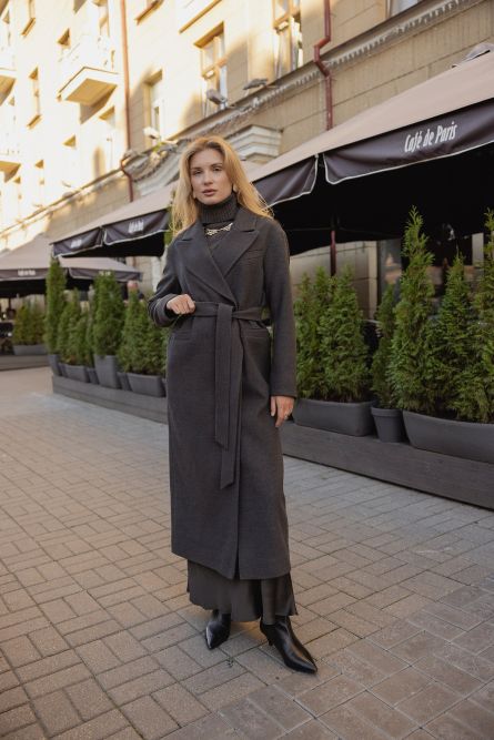 Пальто из шерсти в длине макси, графитовый