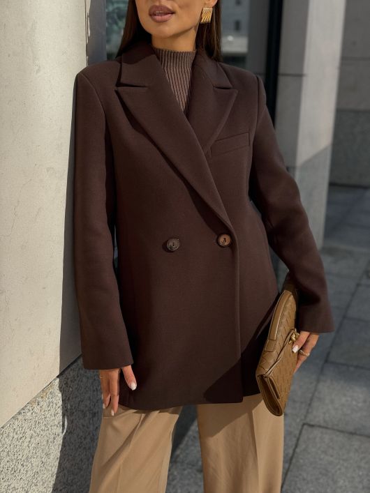 Полупальто из шерсти, шоколадный