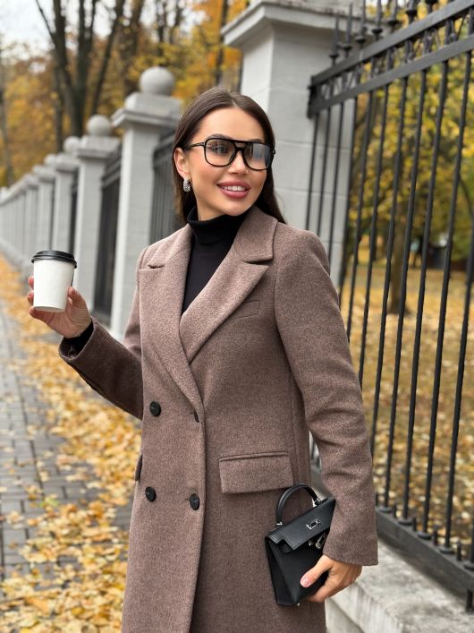 Пальто из шерсти, кофейный