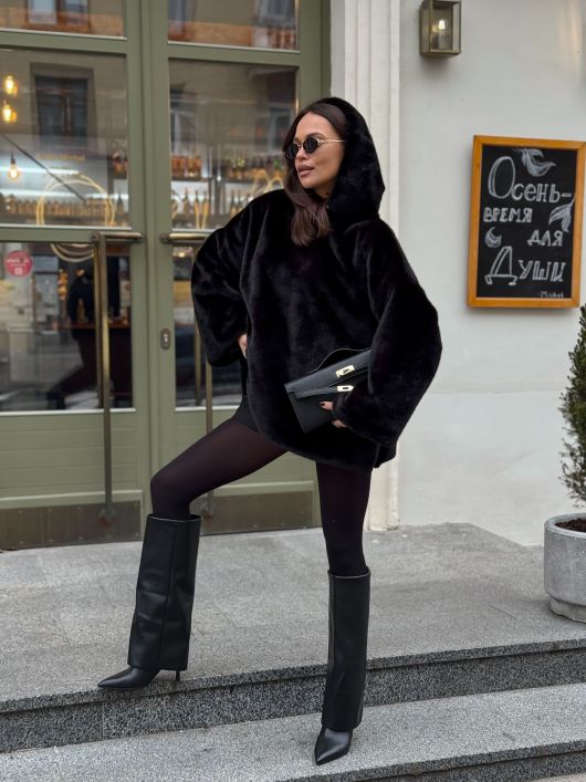 Шубка из эко-норки, черный