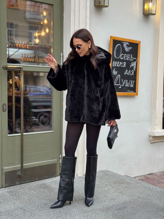 Шубка из эко-норки, черный