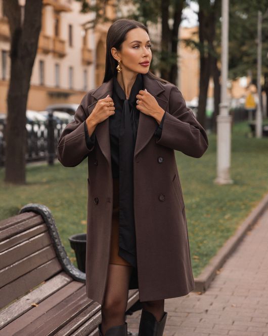 Пальто из шерсти, шоколадный