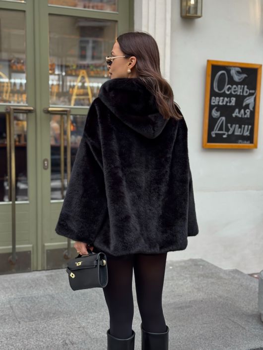 Шубка из эко-норки, черный