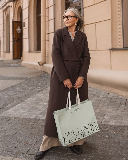 Пальто из шерсти в длине макси, шоколадный