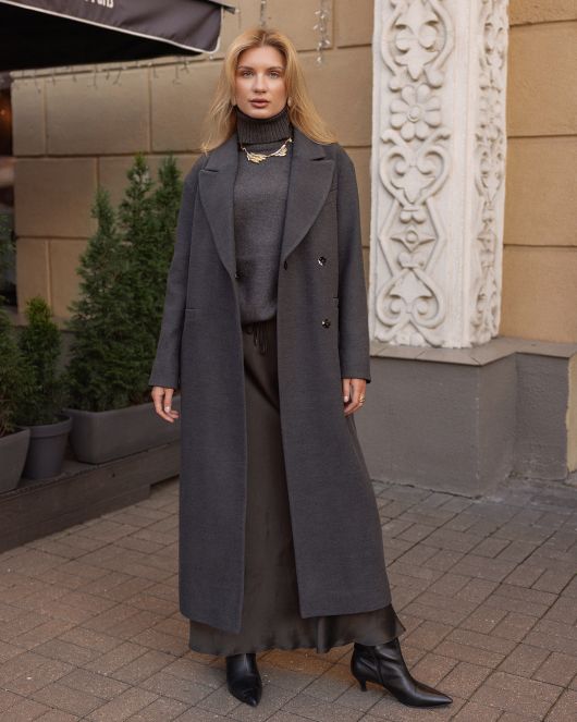 Пальто из шерсти в длине макси, графитовый