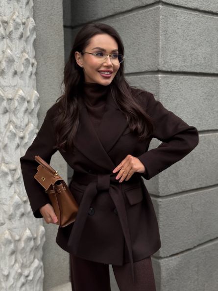 Полупальто из шерсти, горький шоколад