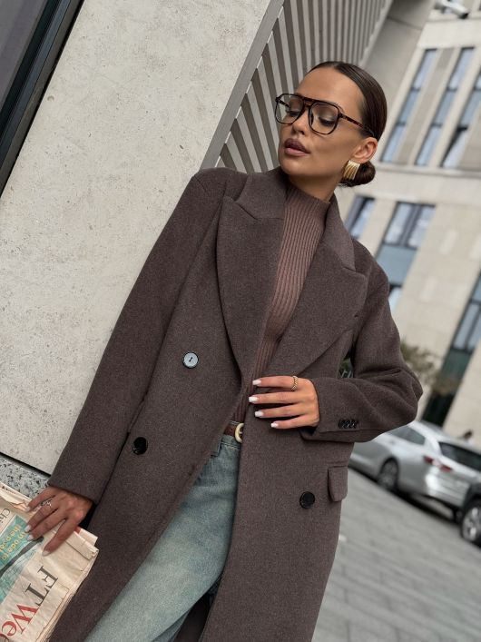 Пальто из шерсти, шоколадный