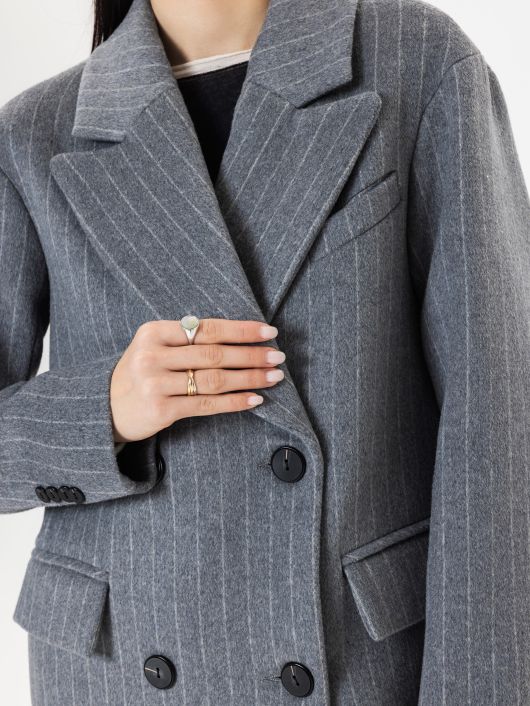 Пальто из шерсти в полоску, серый