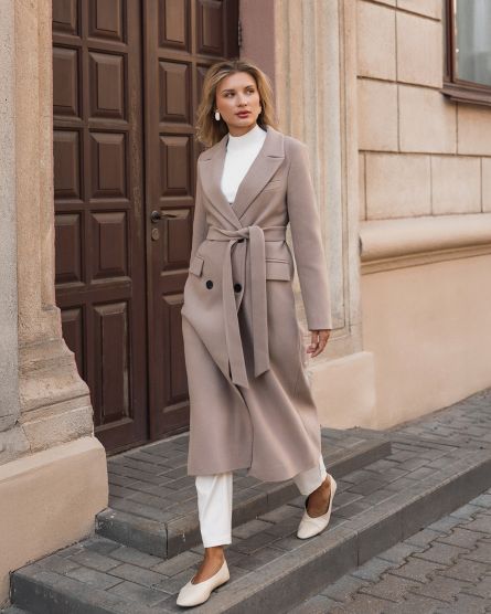 Пальто из шерсти, пыльная роза