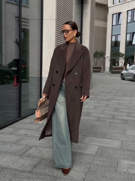 Пальто из шерсти, шоколадный