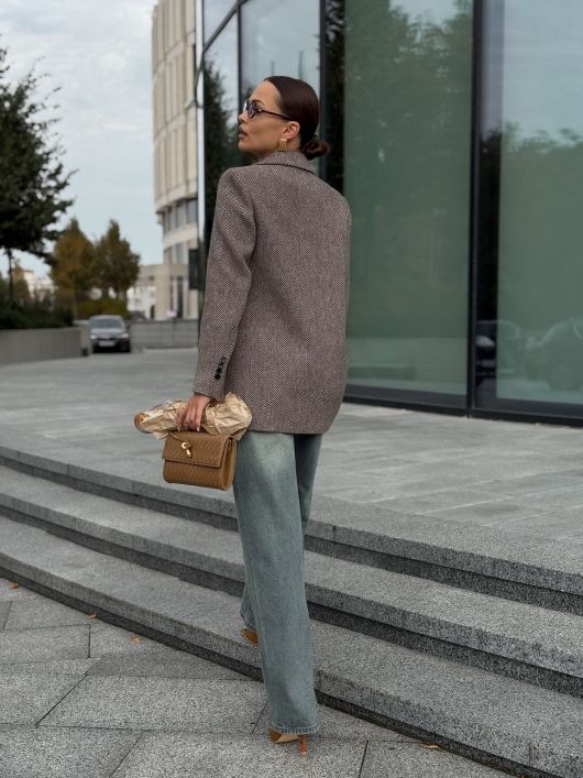 Полупальто из шерсти в твид, шоколадный