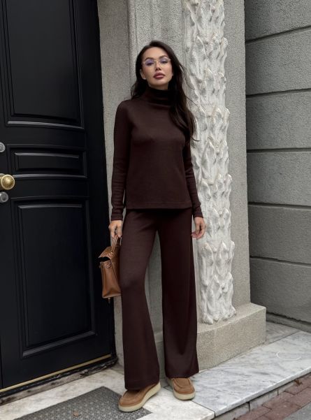 Брюки-палаццо из ангоры, шоколадный