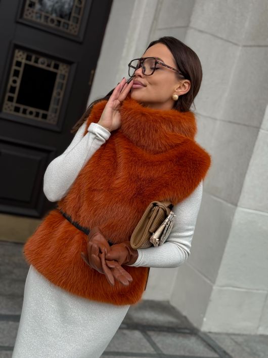 Манишка из эко-песца, рыжий