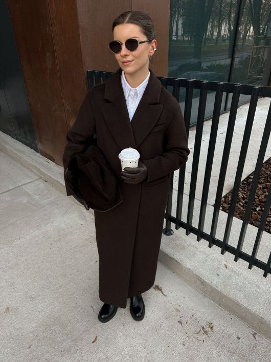 Пальто из шерсти в длине макси, шоколадный