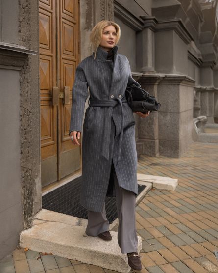 Пальто-халат в полоску, графитовый