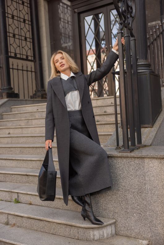 Пальто из шерсти в длине макси, графитовый