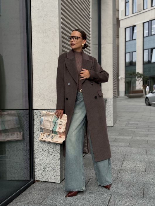 Пальто из шерсти, шоколадный