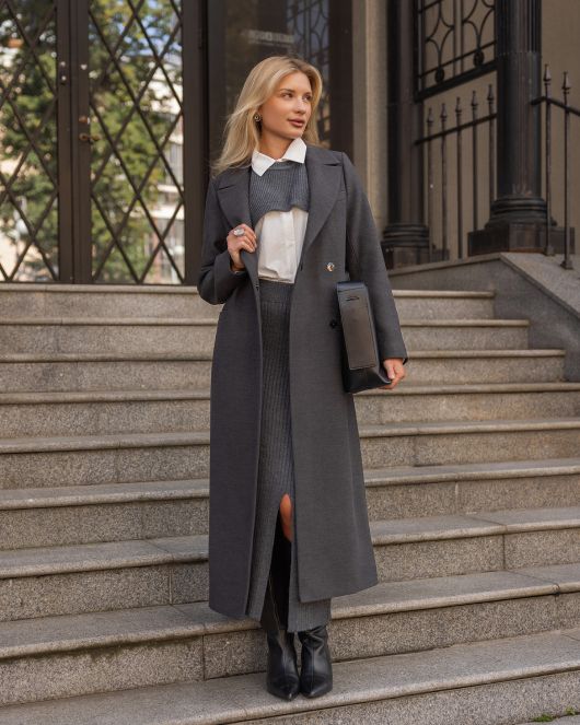 Пальто из шерсти в длине макси, графитовый