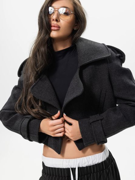 Жакет укороченный с лацканами, графитовый