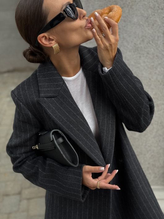 Полупальто из шерсти в полоску, серый