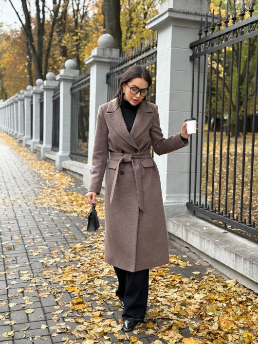 Пальто из шерсти, кофейный