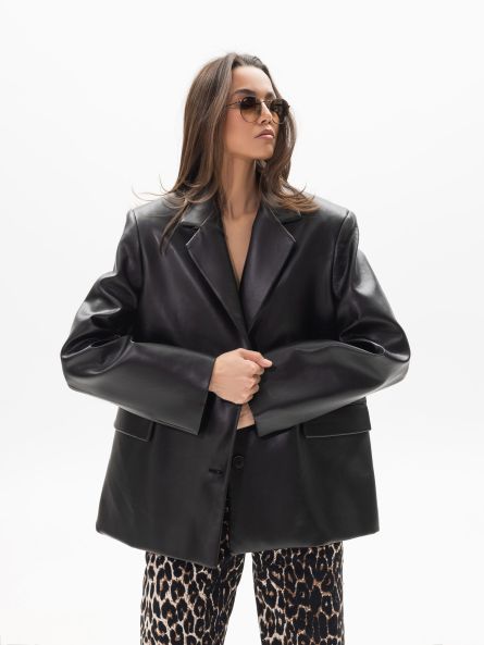 Жакет из экокожи, черный