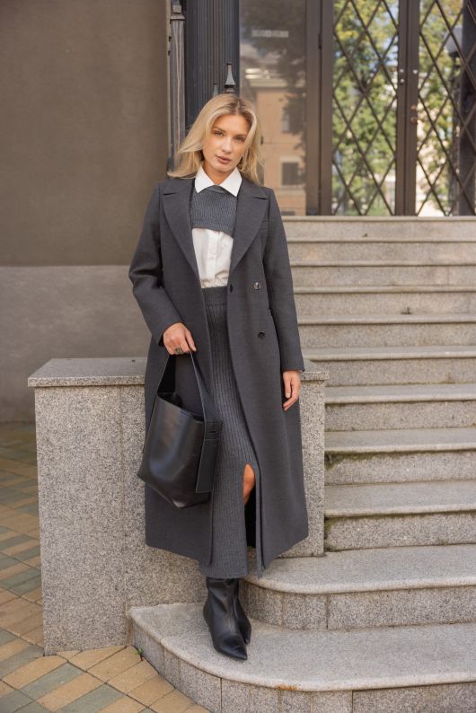 Пальто из шерсти в длине макси, графитовый