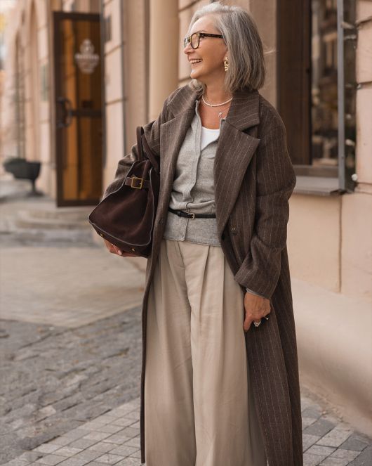 Пальто-халат в полоску, шоколадный