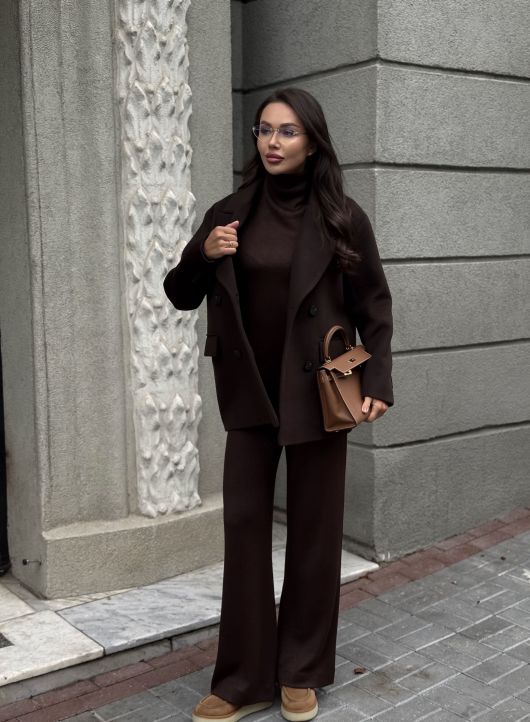 Полупальто из шерсти, горький шоколад