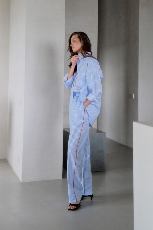 Брюки-палаццо в полоску, голубой