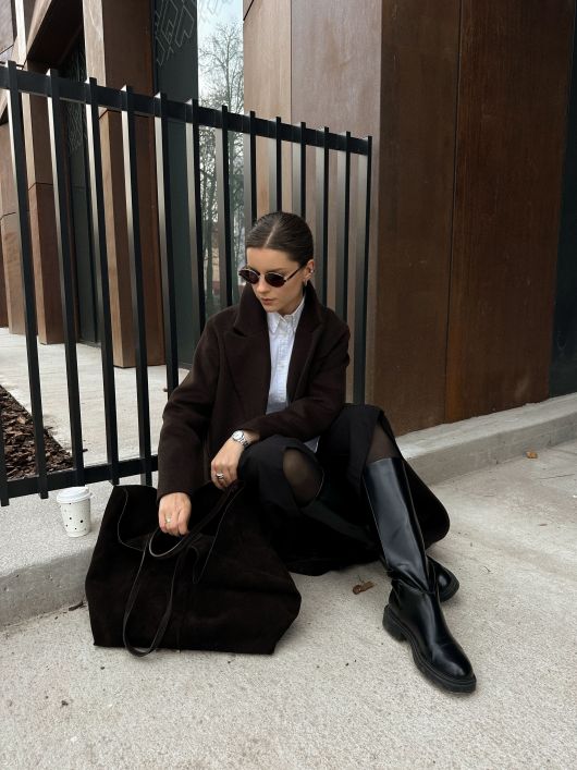 Пальто из шерсти в длине макси, шоколадный