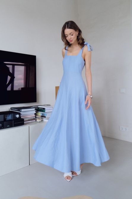 Сарафан на бретелях-бантиках, голубой