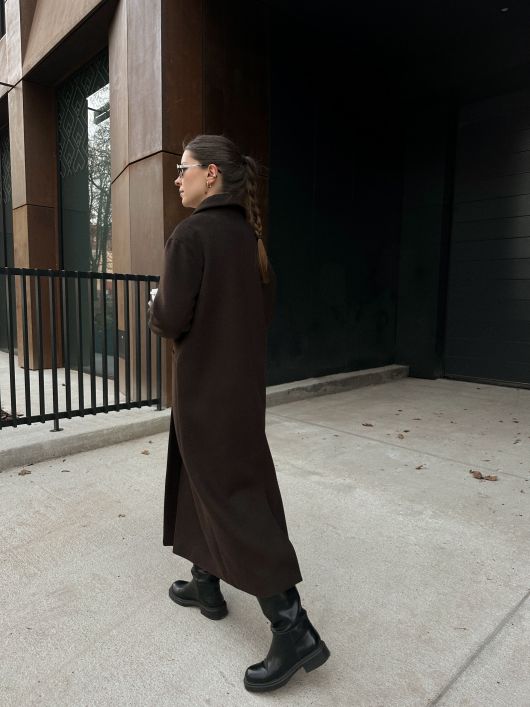 Пальто из шерсти в длине макси, шоколадный