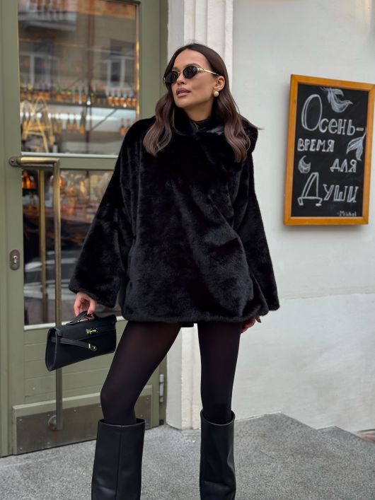 Шубка из эко-норки, черный
