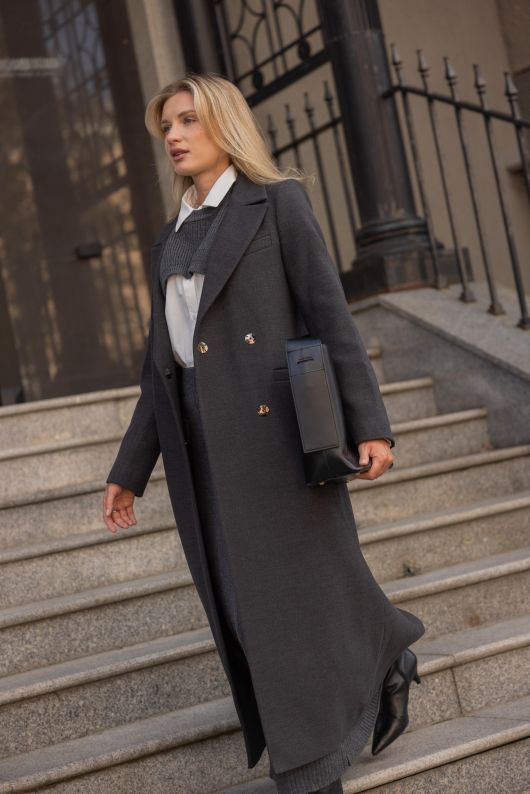 Пальто из шерсти в длине макси, графитовый