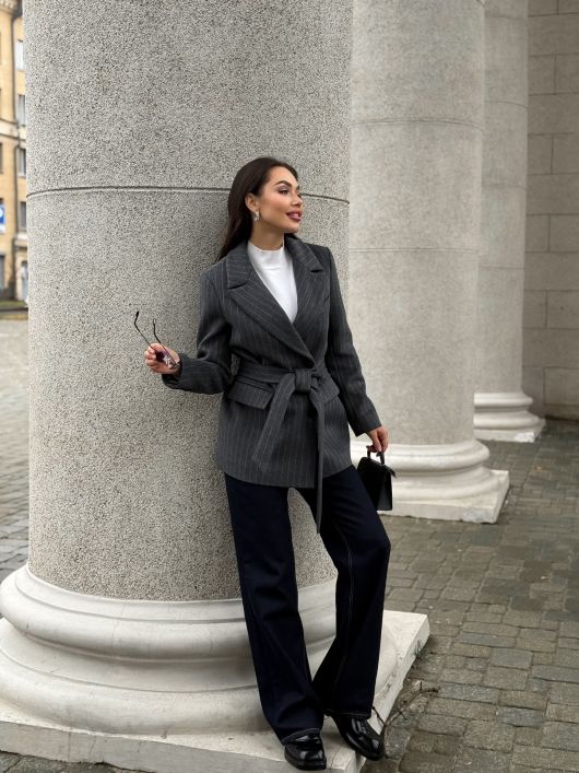 Полупальто из шерсти в полоску, графит