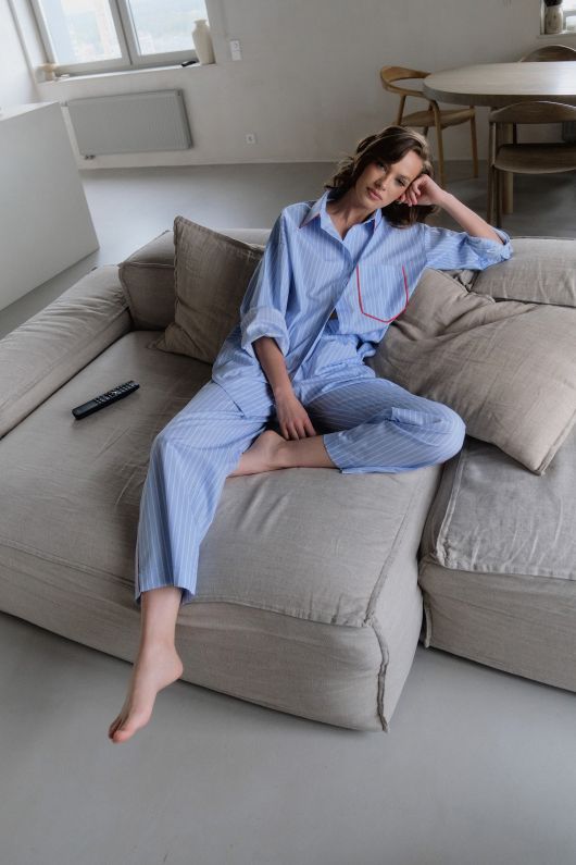 Брюки-палаццо в полоску, голубой