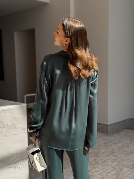 Брюки-палаццо с резинкой на талии, зеленый