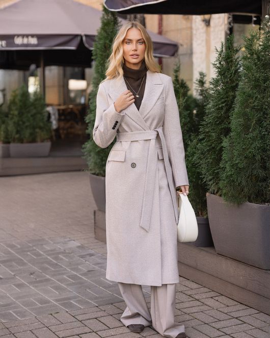 Пальто из шерсти в елочку, шоколадный